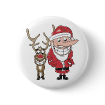 Funny Cartoon Santa and Rudolph buttons