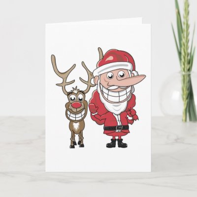 Funny Cartoon Santa and Rudolph Greeting Card