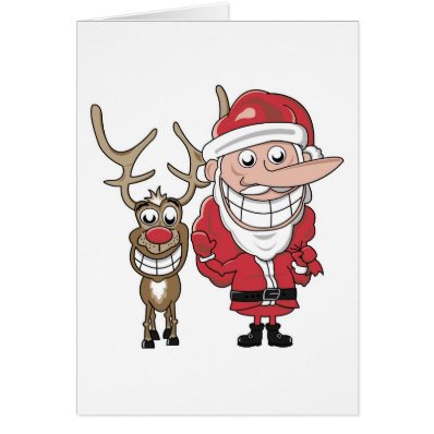 Funny Cartoon Santa and Rudolph Greeting Card