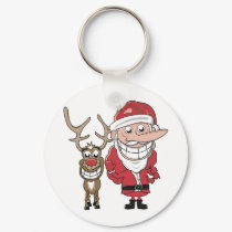 Funny Cartoon Santa and Rudolph keychains by holiday_cheers Funny Cartoon Santa and Rudolph keychains