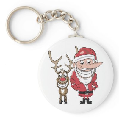 Funny Cartoon Santa and Rudolph keychains