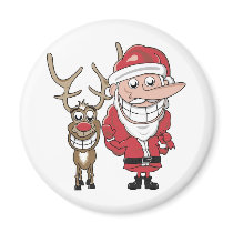 Funny Cartoon Santa and Rudolph Refrigerator Magnet