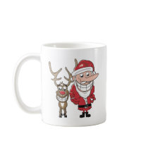 Funny Cartoon Santa and Rudolph mugs