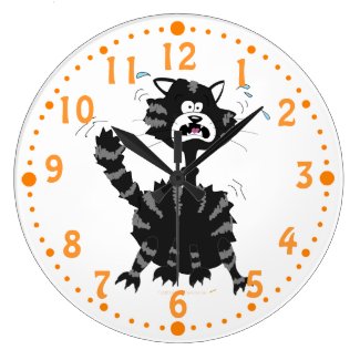 Funny Cartoon Scared Black Cat Halloween Clock