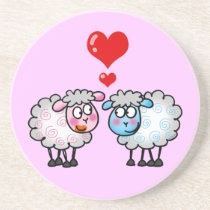 Funny cartoon sheeps, Wedding couple Drink Coasters