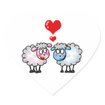 Funny cartoon sheeps, Wedding couple Heart Sticker