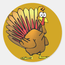 Funny Cartoon Thanksgiving Turkey Round Stickers