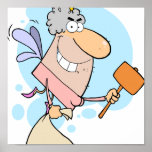 funny cartoon tooth fairy with mallot posters