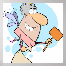 funny cartoon tooth fairy with mallot poster