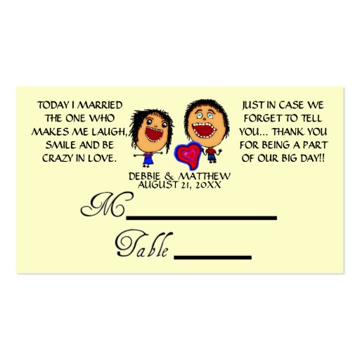 Funny Cartoon Wedding Placecards Business Card (front side)