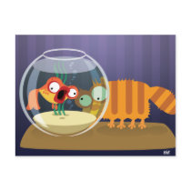 Funny Cat and Fish postcards by LoonyBoutique Funny Cat and Fish postcards