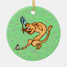 Funny Cat Catches Mouse Christmas Ornament