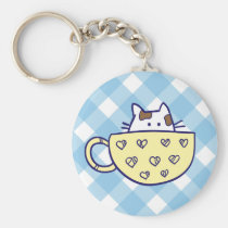 Funny cat in cup keychain keychains