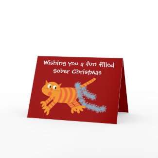 Funny Cat With Tinsel Sobriety Christmas Card card