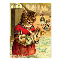 Funny Cats at the Beach - Louis Wain Post Cards