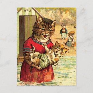Funny Cats at the Beach - Louis Wain postcard