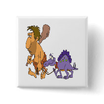 funny caveman and pet dinosaur pinback buttons