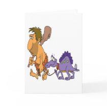 funny caveman and pet dinosaur greeting card