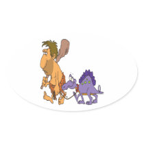 funny caveman and pet dinosaur sticker
