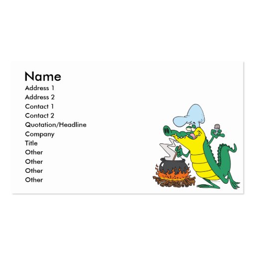 funny chef cooking gator alligator cartoon business cards (front side)
