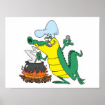 funny chef cooking gator alligator cartoon posters