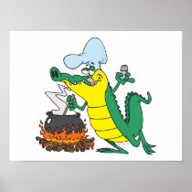 funny chef cooking gator alligator cartoon poster