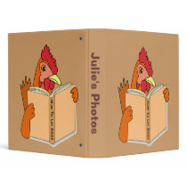 Funny Chicken Reading Book Cartoon Hen Binder