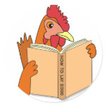 Funny Chicken Reading Book Cartoon Hen stickers