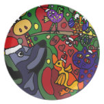 Funny Christmas Animals Abstract Art Original Party Plates