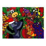 Funny Christmas Animals Abstract Art Original Post Card