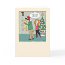 Funny Christmas card: Dog Under Mistletoe