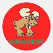 funny christmas card round sticker