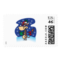 funny christmas caroling cow cartoon postage stamp