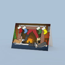 Funny Christmas Fireplace Corgis Christmas Card cards