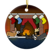 Funny Christmas Fireplace Corgis Ornament