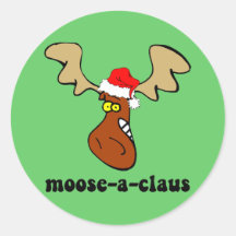 Funny Christmas moose Round Stickers