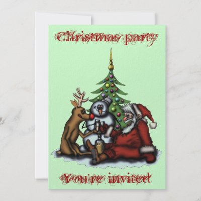 Funny Christmas party cartoon art invitation card by vitaliy