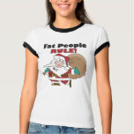 ladies_casual_ringer_tshirt - Buy this funny Christmas gift featuring a fat Santa Claus, carrying his sack of Christmas toys, with the funny caption, Fat People Rule!: Sizes s,m,l,xl Available colors: whiteblack