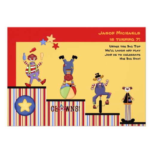Funny Clowns Party Invitation (front side)