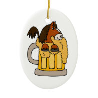 Funny Clydesdale Horse in Beer Mug Christmas Ornaments
