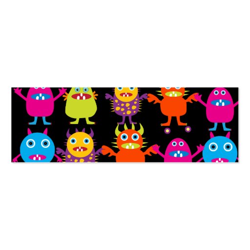 Funny Colorful Monster Party Creatures Characters Business Card Template (back side)