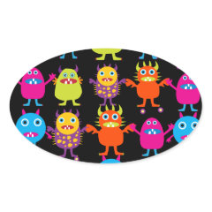 Funny Colorful Monster Party Creatures Characters Oval Stickers