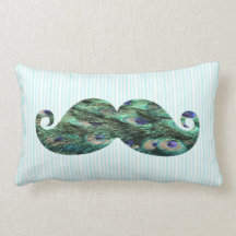 Funny  Colorful Peacock Feathers Mustache Pillow
