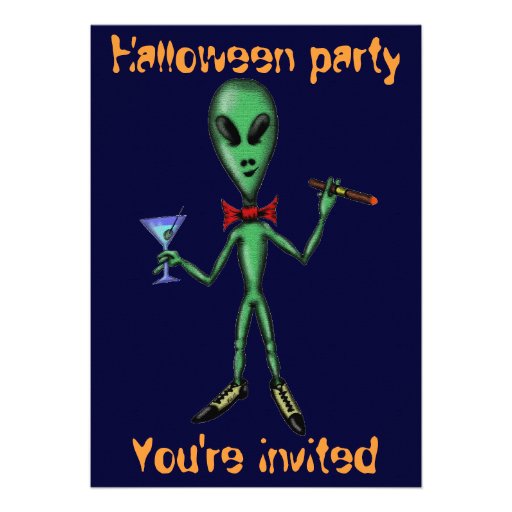 Funny cool alien Halloween party invitation card