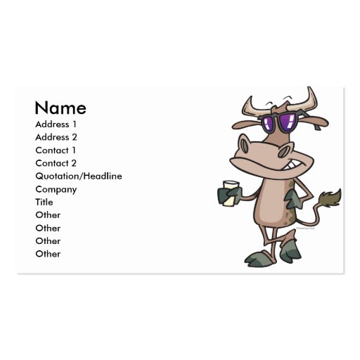 funny cool cow wearing shades cartoon character business card (front side)