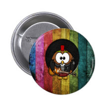 Funny cool rock&roll owl with piercings playing pinback buttons