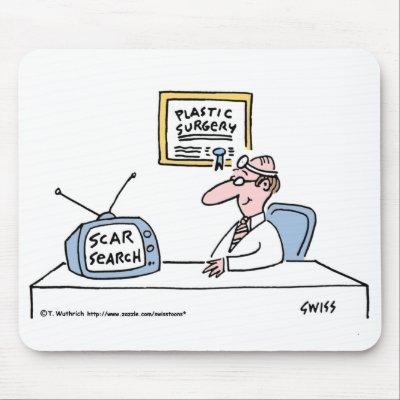 Funny Cosmetic Surgeon Cartoon Mouse Mats by Swisstoons