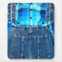 Funny Country Bumpkin Denim Overalls and Plaid mousepad