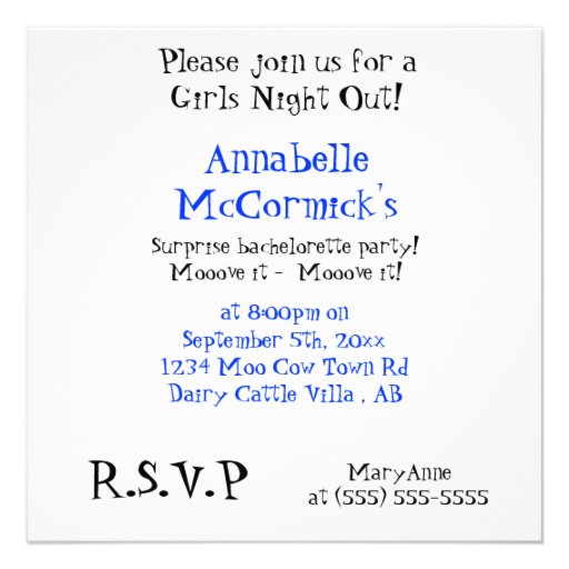 Funny Cow Bachelor or Bachelorette Party Personalized Invite
