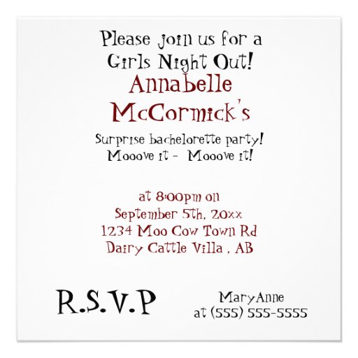 Funny Cow Bachelorette Party or Girl's Night Out Invitations